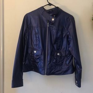 Cute faux-leather purple jacket. Tags on, never worn. Front snap pockets